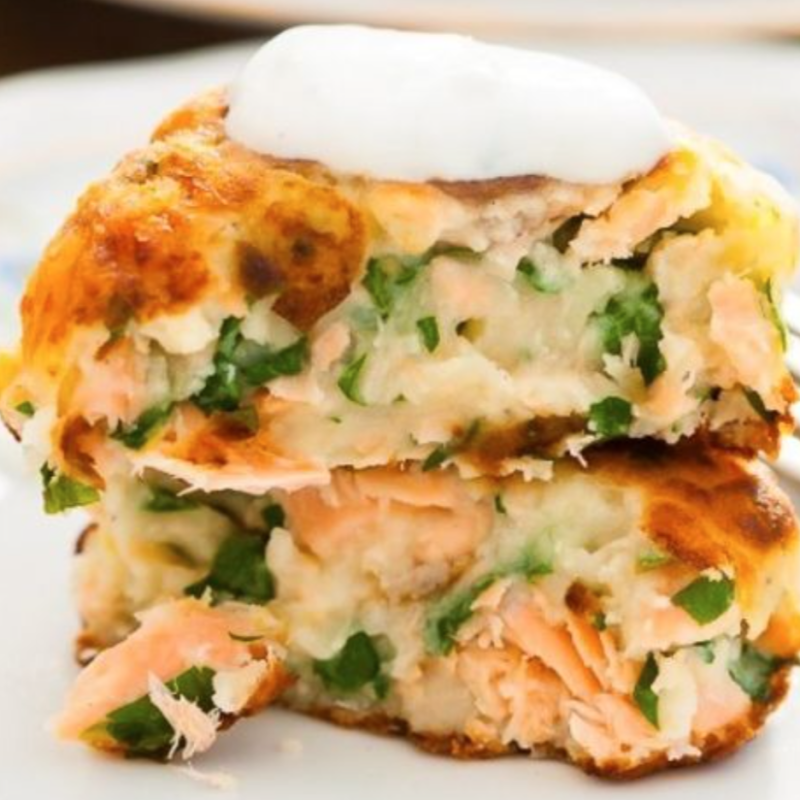 Garlic Chive Salmon Cakes