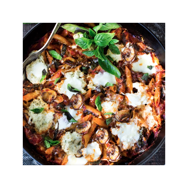 Mushroom Burrata Baked Penne