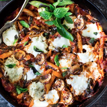 Mushroom Burrata Baked Penne